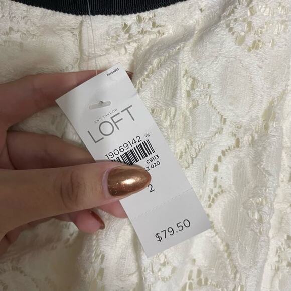 Ann Taylor LOFT White Eyelet Lace A-Line Skirt Ribbon Waist - Size 2 - Picture 6 of 8